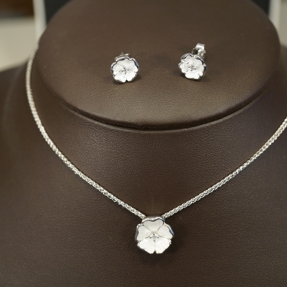Nicole Barr Sterling Silver Rose Earrings/Pendant